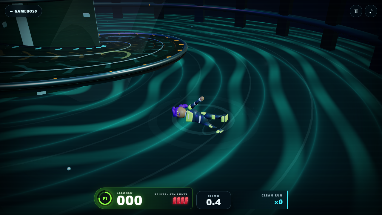 Twisty System player floating in the water after falling from the corkscrew